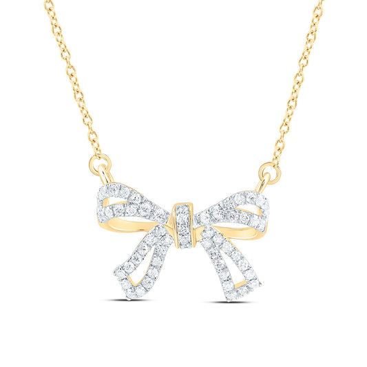 14K Yellow Or White Gold  1/3Ctw Natural Diamond Cn Fashion Bow Necklace (18 Inch)