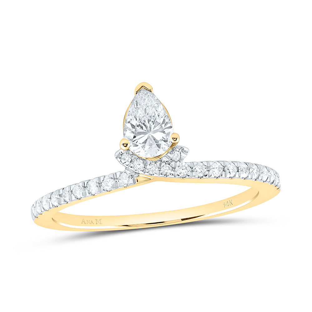 14K White Gold 5/8Ctw Natural Diamond Ana M 1/2Ct Center Pear Fashion Pear Ring