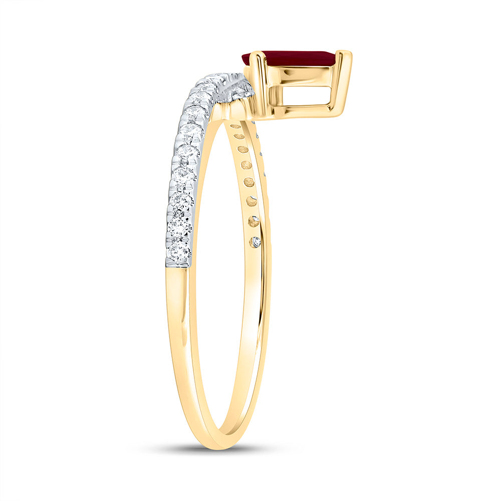 14K Yellow Gold 1/6Ctw Natural Diamond Ana M 6X4Mm Pear Ruby Natural Gem Pear Ring