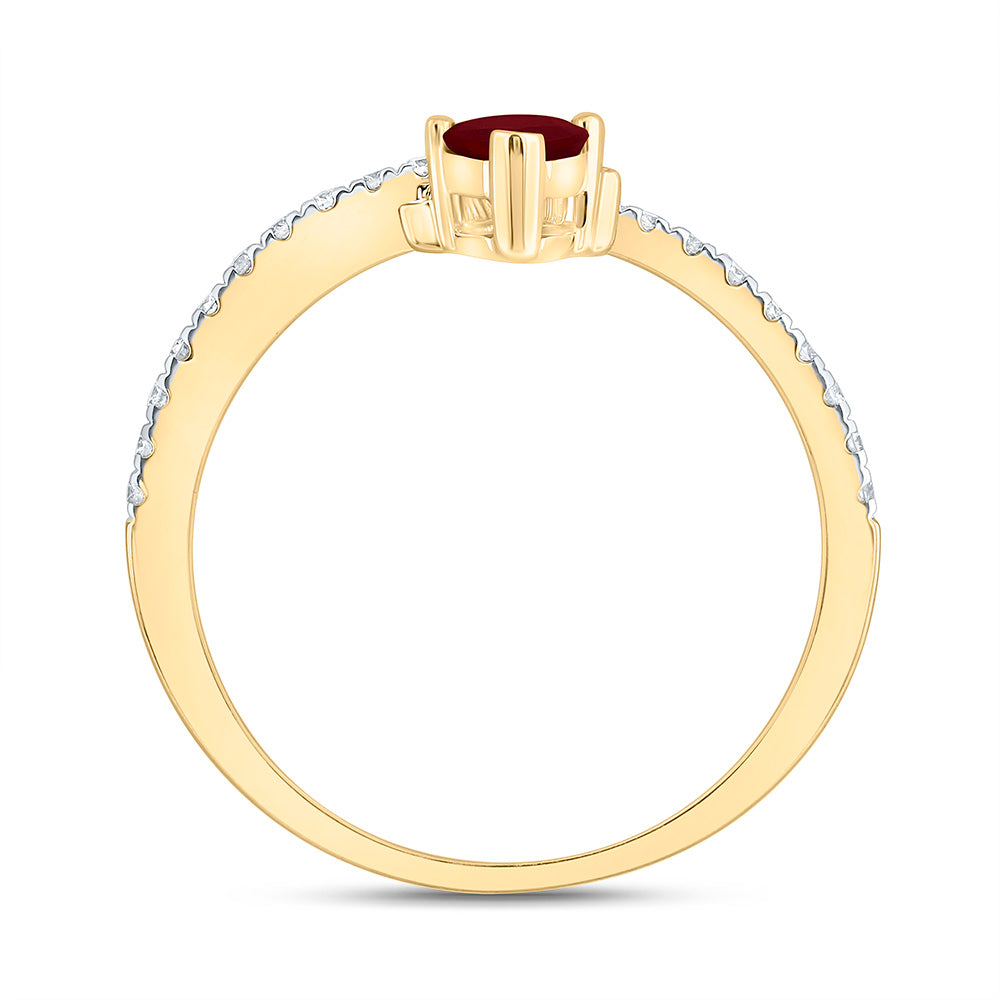 14K Yellow Gold 1/6Ctw Natural Diamond Ana M 6X4Mm Pear Ruby Natural Gem Pear Ring