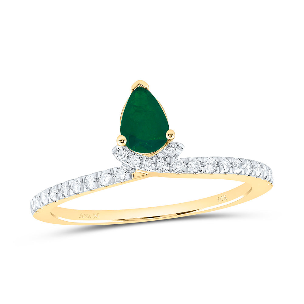 14K Yellow Gold 1/6Ctw Natural Diamond Ana M 6X4Mm Pear Ruby Natural Gem Pear Ring