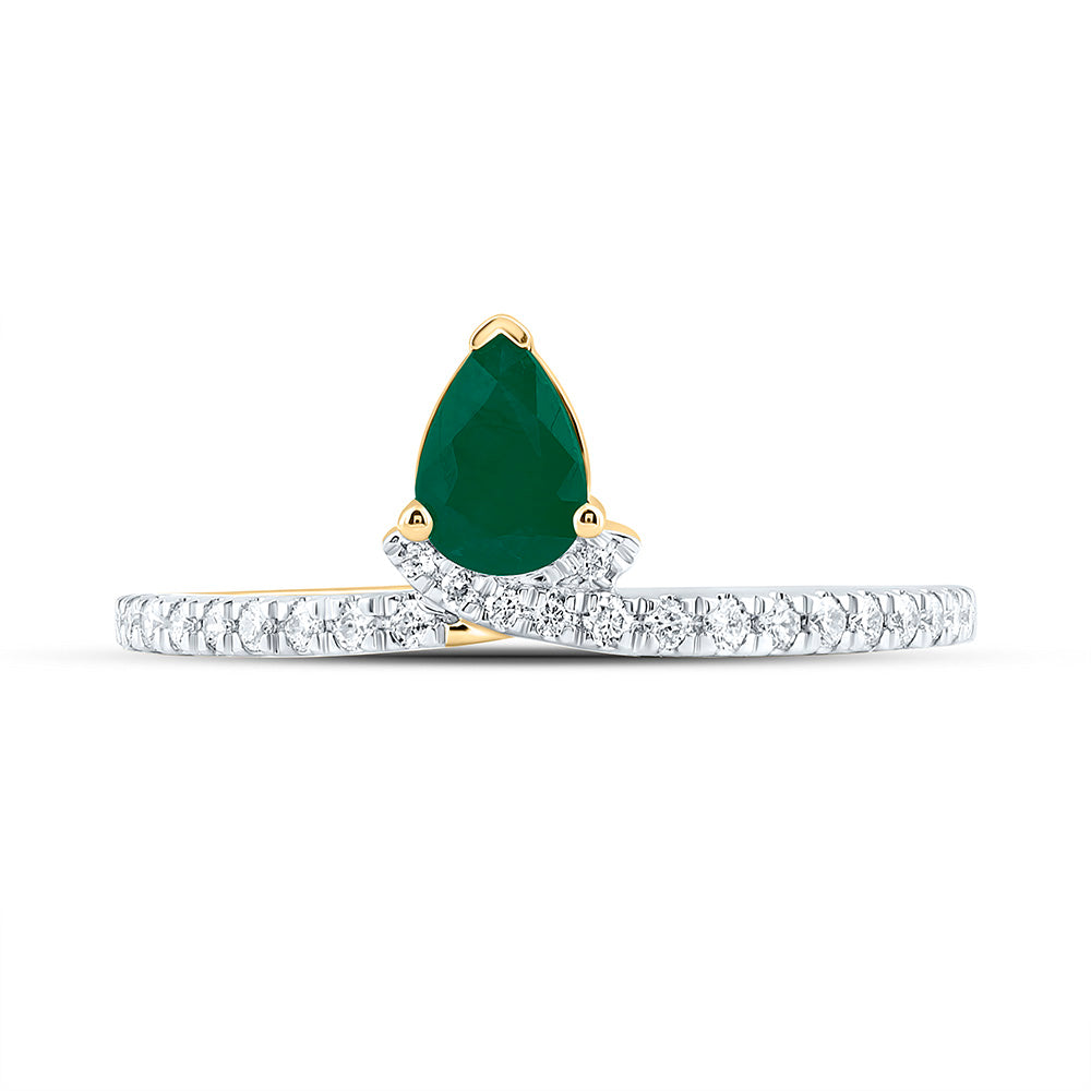 14K Yellow Gold 1/6Ctw Natural Diamond Ana M 6X4Mm Pear Ruby Natural Gem Pear Ring
