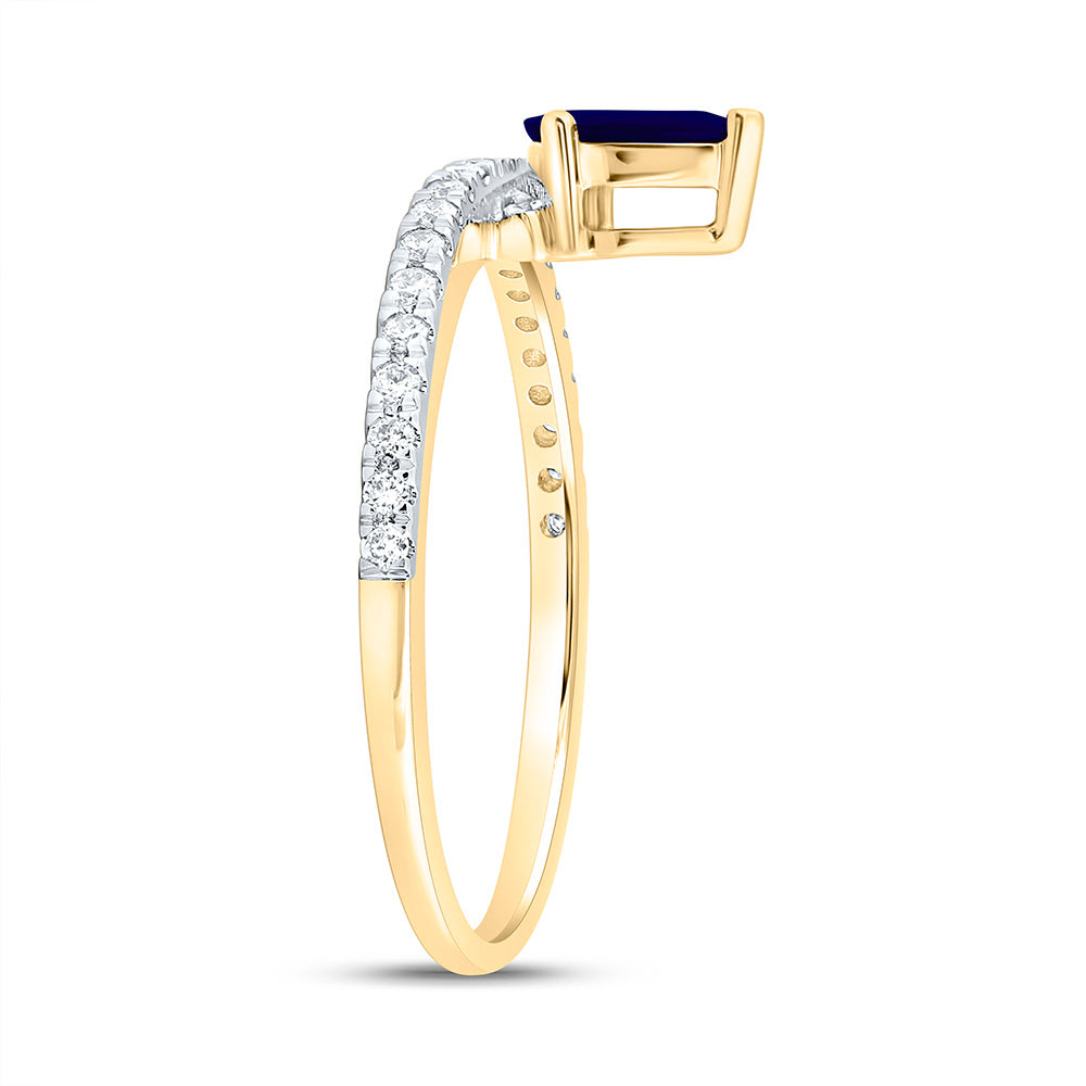 14K Yellow Gold 1/6Ctw Natural Diamond Ana M 6X4Mm Pear Blue Sapphire Natural Gem Pear Ring