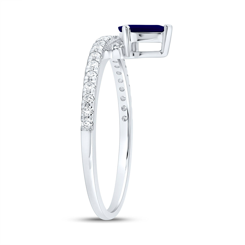 14K Yellow Gold 1/6Ctw Natural Diamond Ana M 6X4Mm Pear Blue Sapphire Natural Gem Pear Ring
