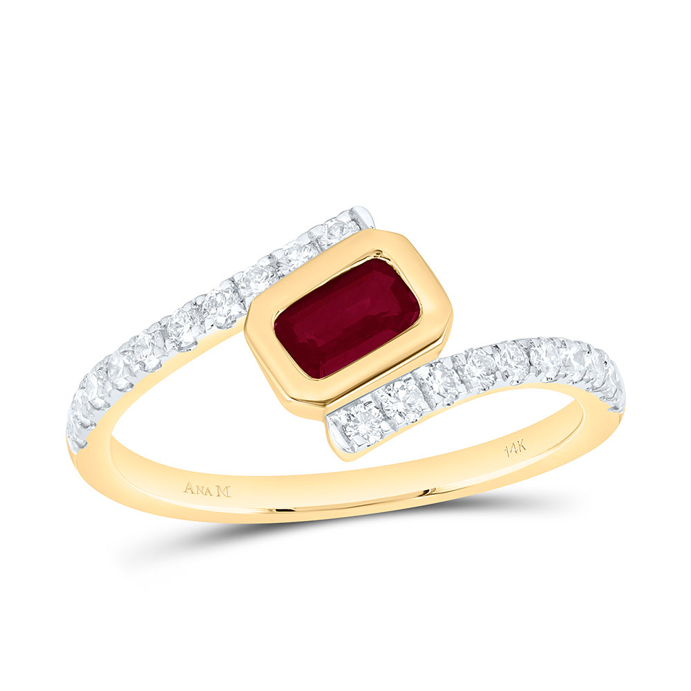 14K Yellow Gold 1/3Ctw Natural Diamond Ana M 6X4Mm Emerald Ruby Natural Gem Emerald Ring