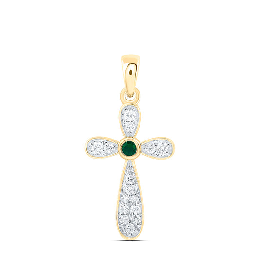 14K Yellow Or White Gold 1/5Ctw Natural Diamond Ana M 2.20Mm Round Natural Gem Cross Pendant