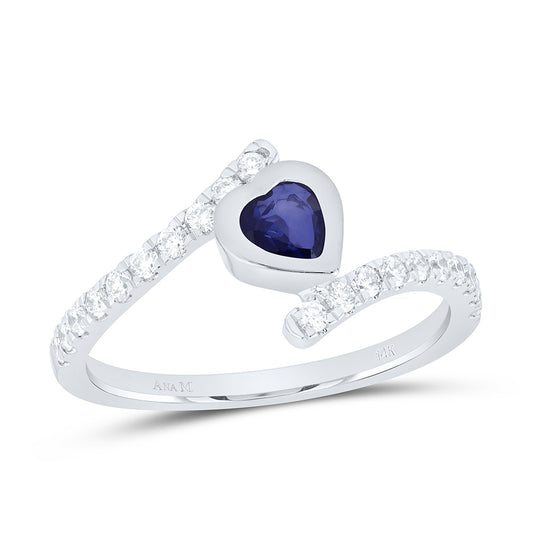 14K White Gold 1/3 Cttw Natural Diamond Ana M 5Mm Blue Sapphire Natural Gem Heart Ring