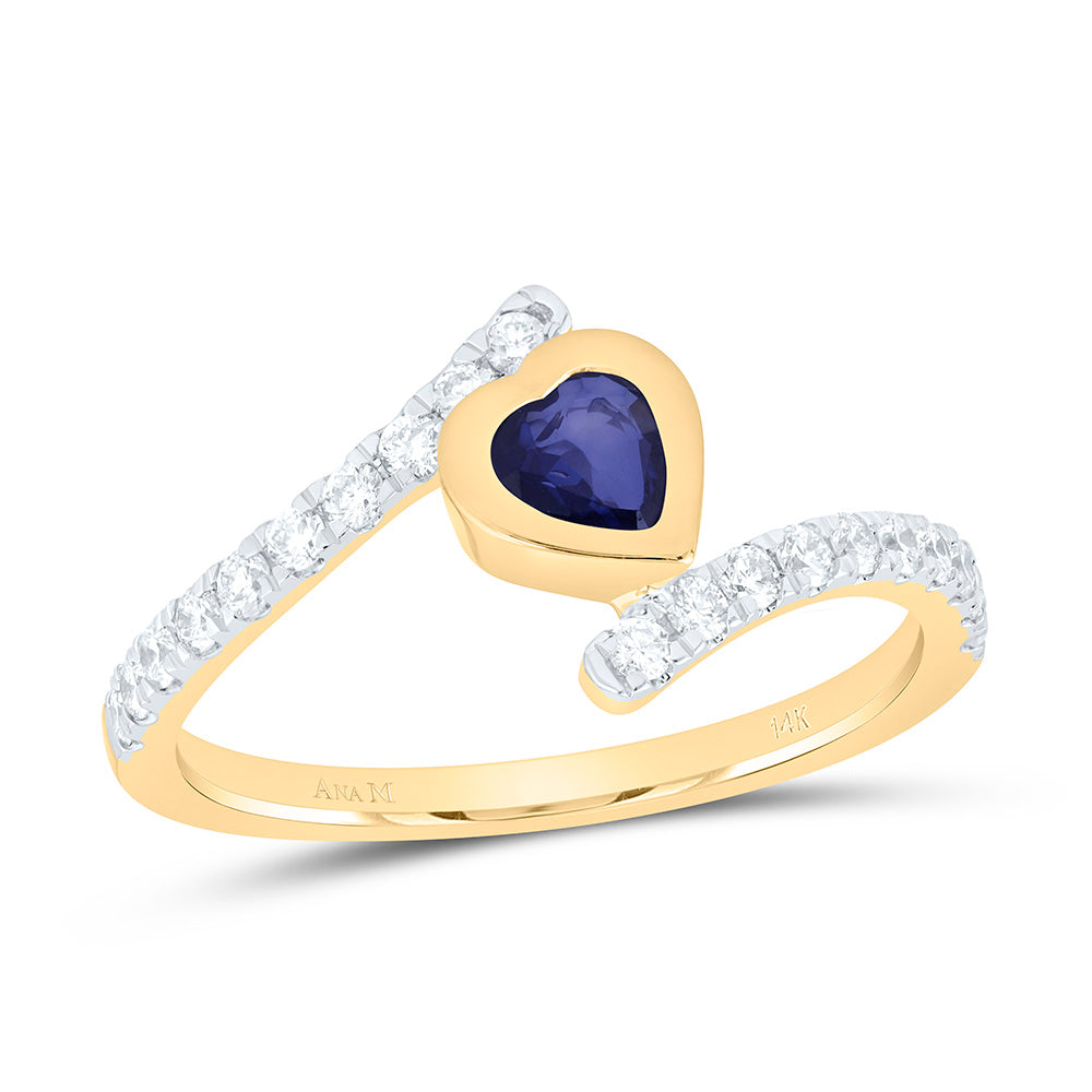 14K White Gold 1/3 Cttw Natural Diamond Ana M 5Mm Blue Sapphire Natural Gem Heart Ring