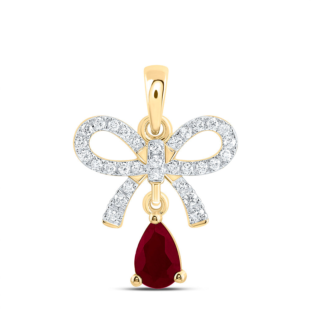 14K Yellow Or White Gold 1/6Ctw Natural Diamond Ana M 6X4Mm Pear Natural Gem Bow  Pendant