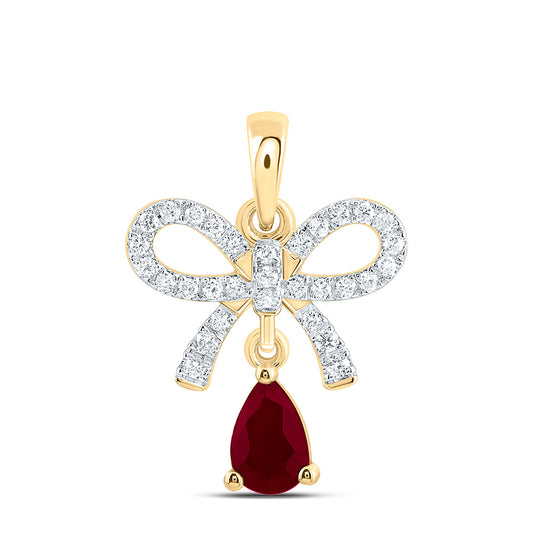14K Yellow Or White Gold 1/6Ctw Natural Diamond Ana M 6X4Mm Pear Natural Gem Bow  Pendant