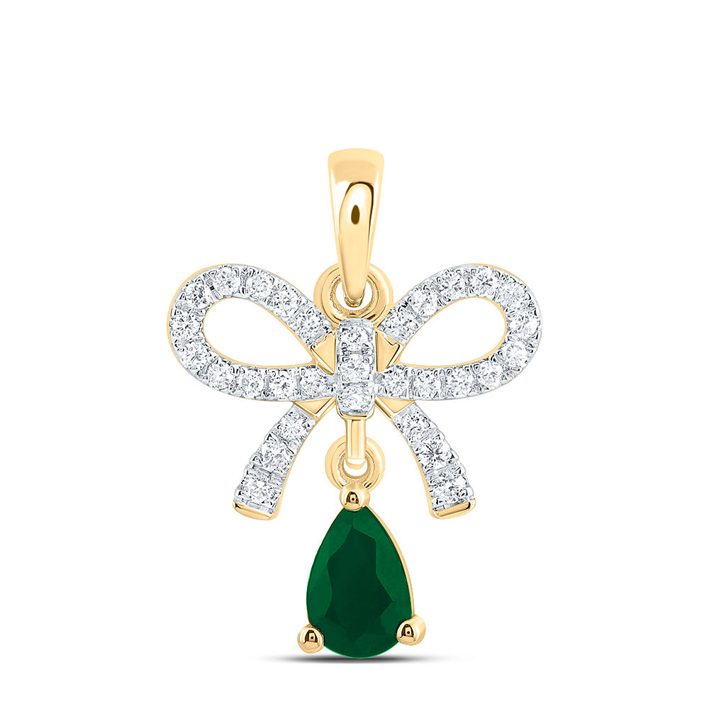 14K Yellow Or White Gold 1/6Ctw Natural Diamond Ana M 6X4Mm Pear Natural Gem Bow  Pendant
