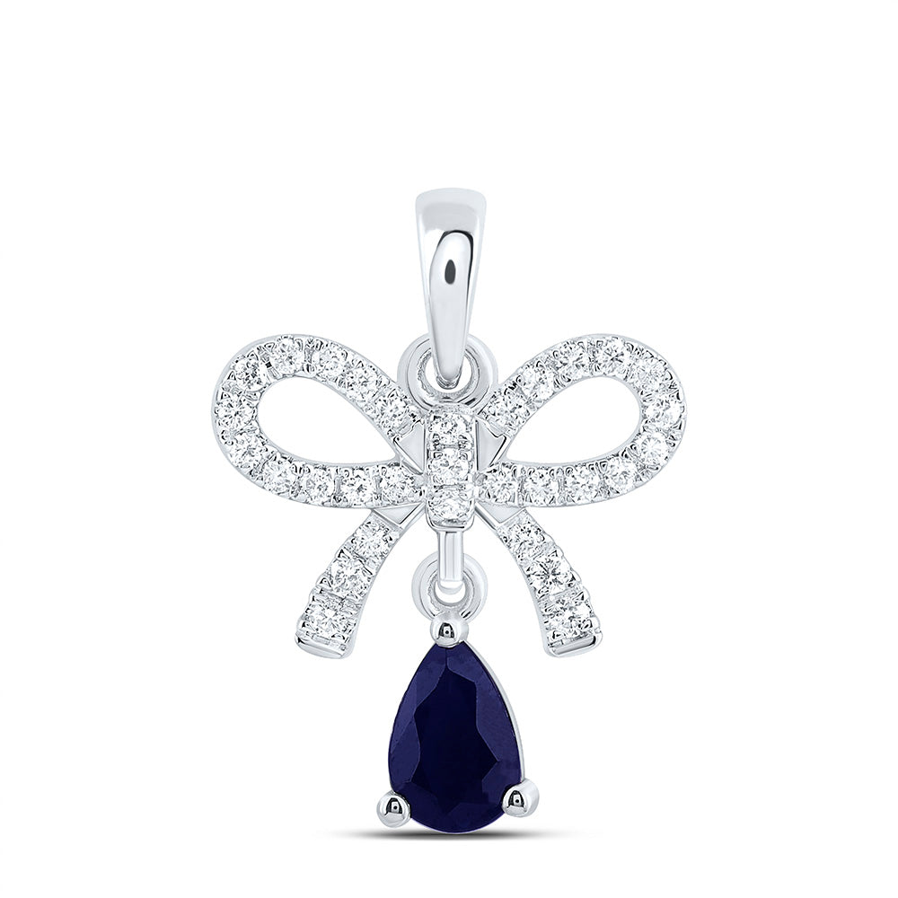 14K Yellow Or White Gold 1/6Ctw Natural Diamond Ana M 6X4Mm Pear Natural Gem Bow  Pendant