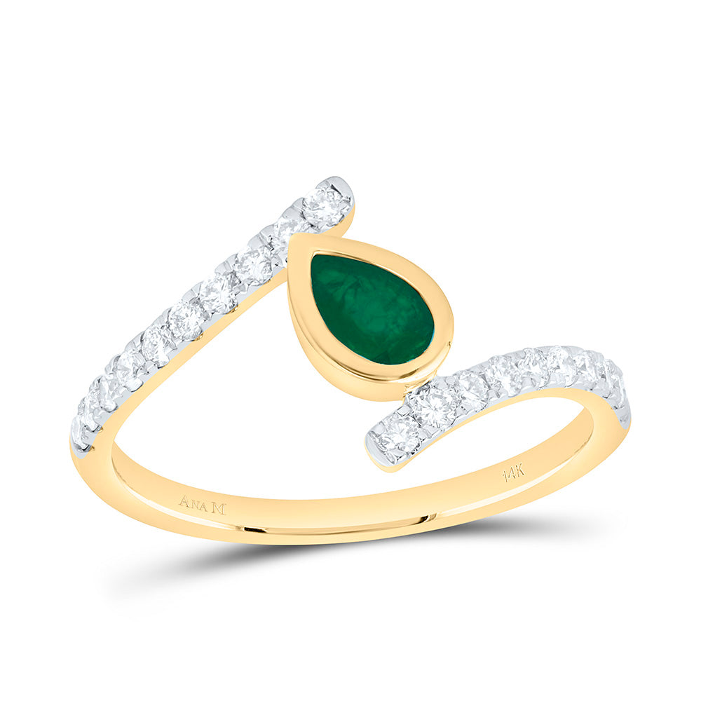 14K Yellow Gold 1/3Ctw Natural Diamond Ana M 6X4Mm Pear Ruby Natural Gem Pear Ring