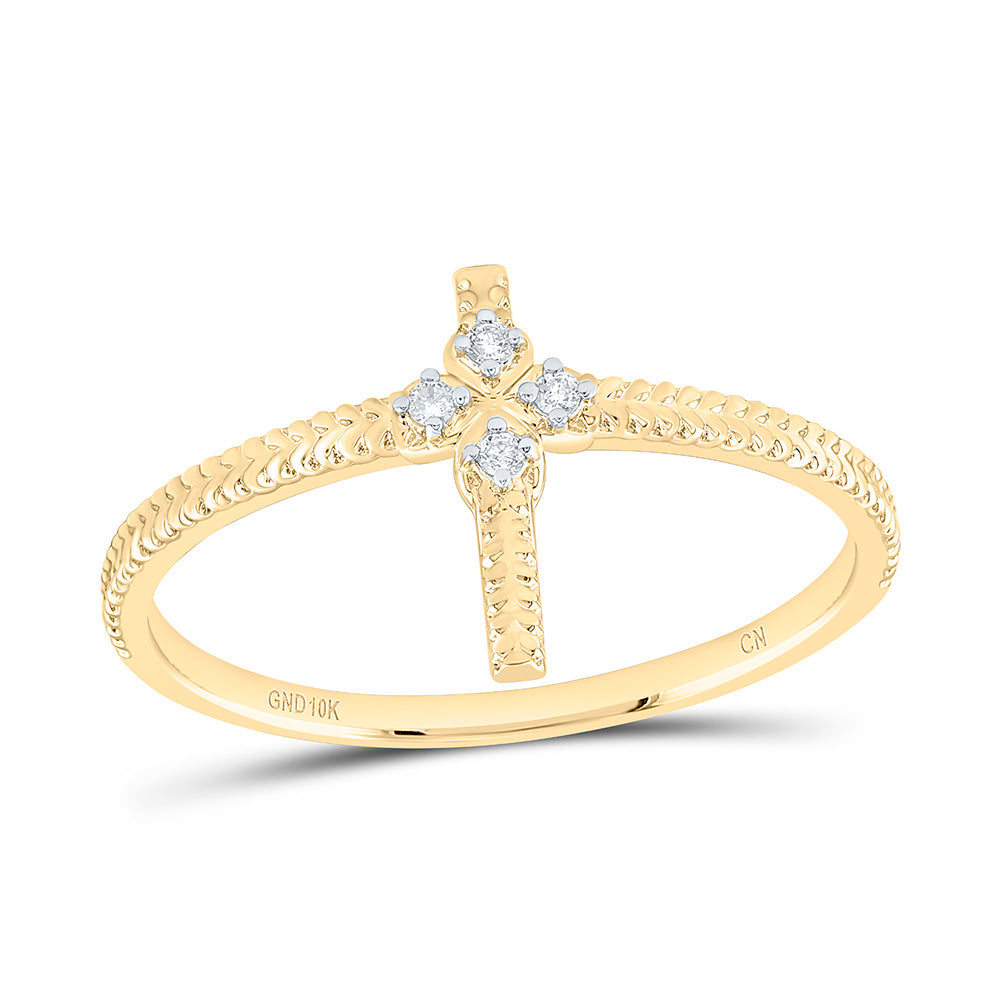 10K Yellow Gold 0.03Ctw Natural Diamond Cn Gift Cross Ring