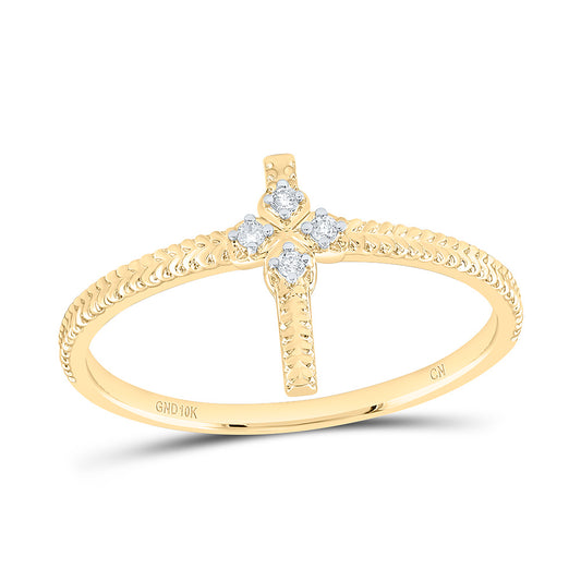 10K Yellow Gold 0.03Ctw Natural Diamond Cn Gift Cross Ring