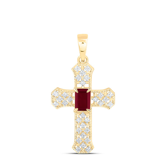 14K Yellow Or White Gold 1/4Ctw Natural Diamond Ana M 6X4Mm Emerald Natural Gem Cross Pendant