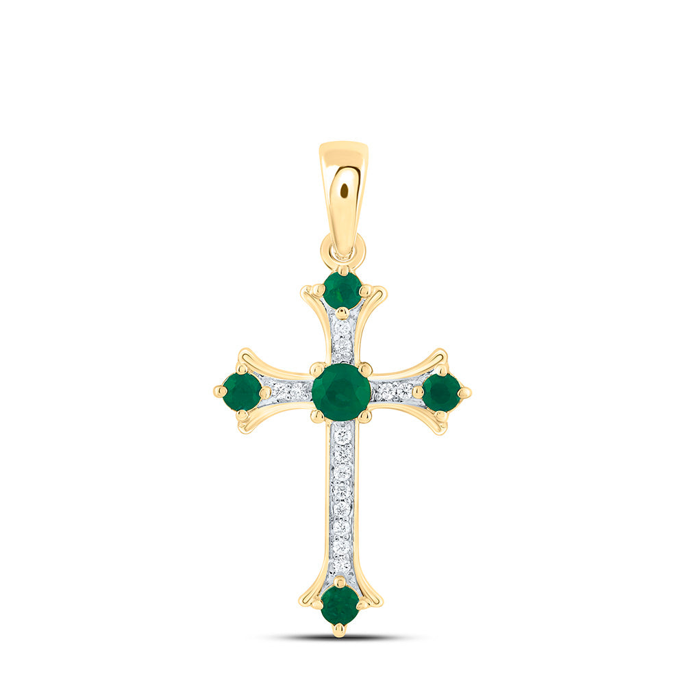 14K Yellow Or White Gold 1/12Ctw Natural Diamond Ana M 3/8Ct Round Natural Gem Cross Pendant