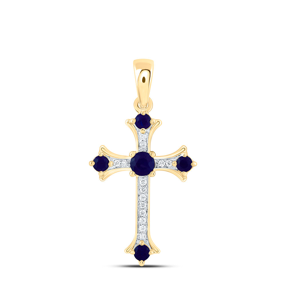 14K Yellow Or White Gold 1/12Ctw Natural Diamond Ana M 3/8Ct Round Natural Gem Cross Pendant