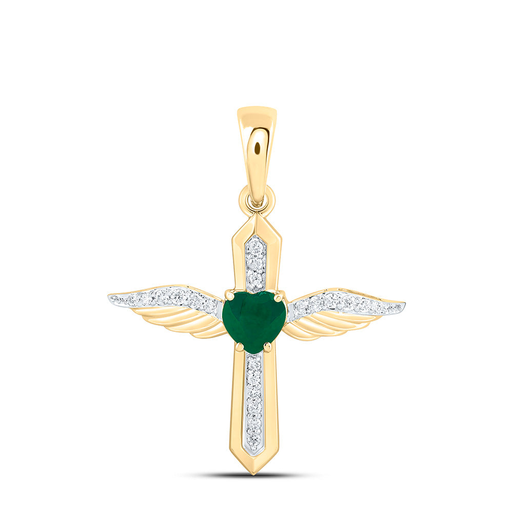 14K Yellow Or White Gold 1/8Ctw Natural Diamond Ana M 5Mm Heart Ruby Natural Gem Heart Cross Pendant