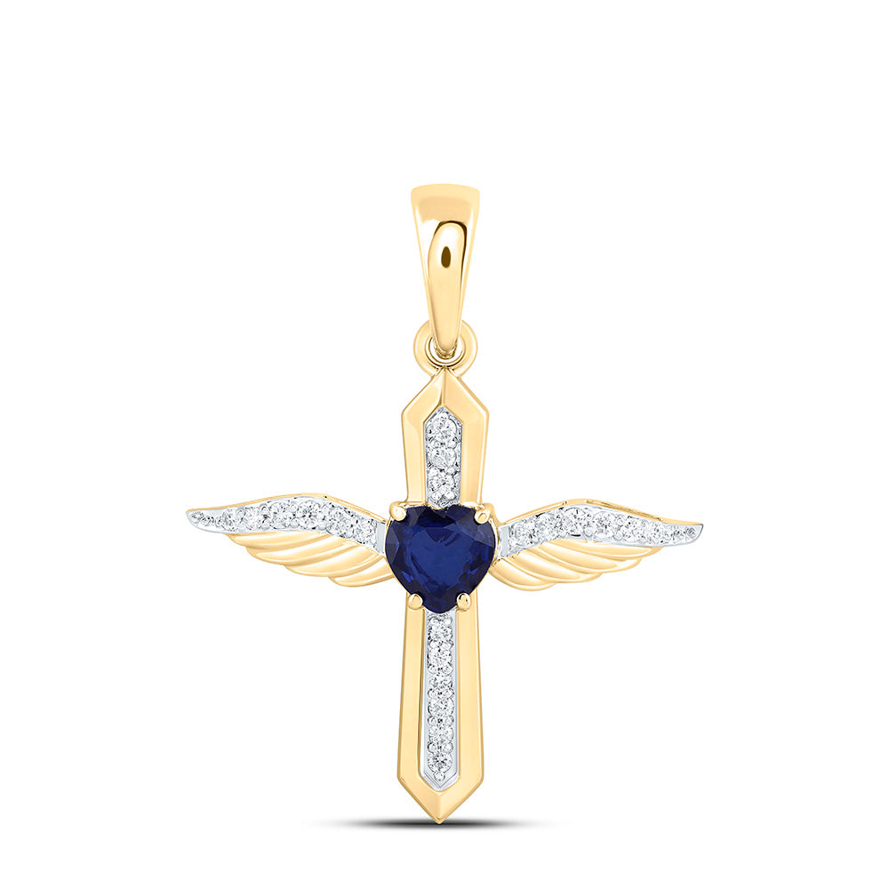 14K Yellow Or White Gold 1/8Ctw Natural Diamond Ana M 5Mm Heart Ruby Natural Gem Heart Cross Pendant