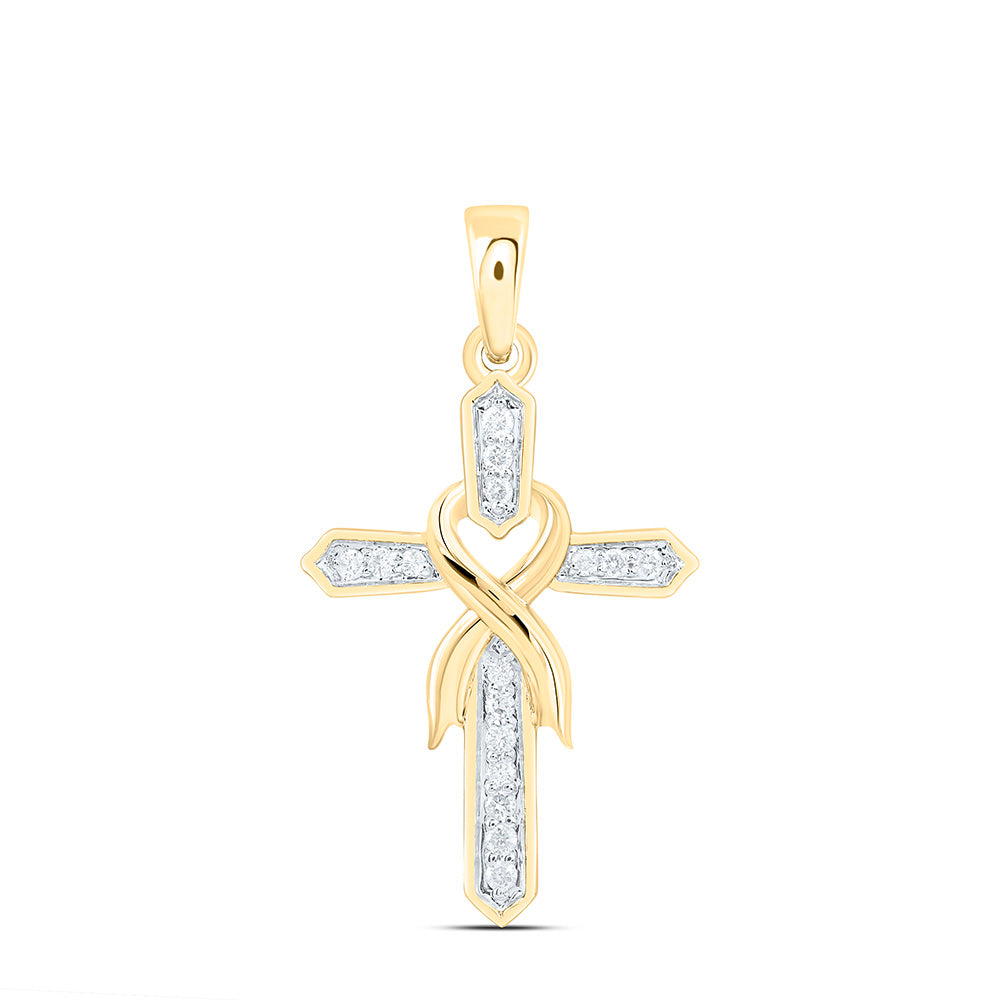 10K Yellow Or White Gold 1/10Ctw Natural Diamond Cn Gift Cross Pendant