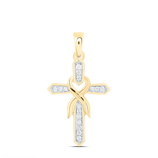 10K Yellow Or White Gold 1/10Ctw Natural Diamond Cn Gift Cross Pendant