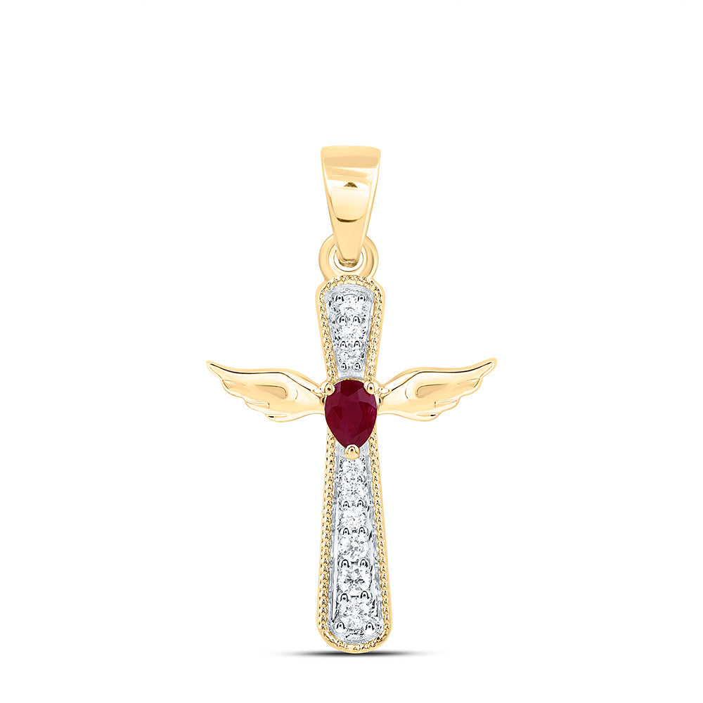 14K Yellow Or White Gold 1/12Ctw Natural Diamond Ana M 3.5X2.40Mm Pear Natural Gem Cross Pendant