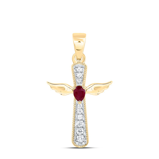 14K Yellow Or White Gold 1/12Ctw Natural Diamond Ana M 3.5X2.40Mm Pear Natural Gem Cross Pendant