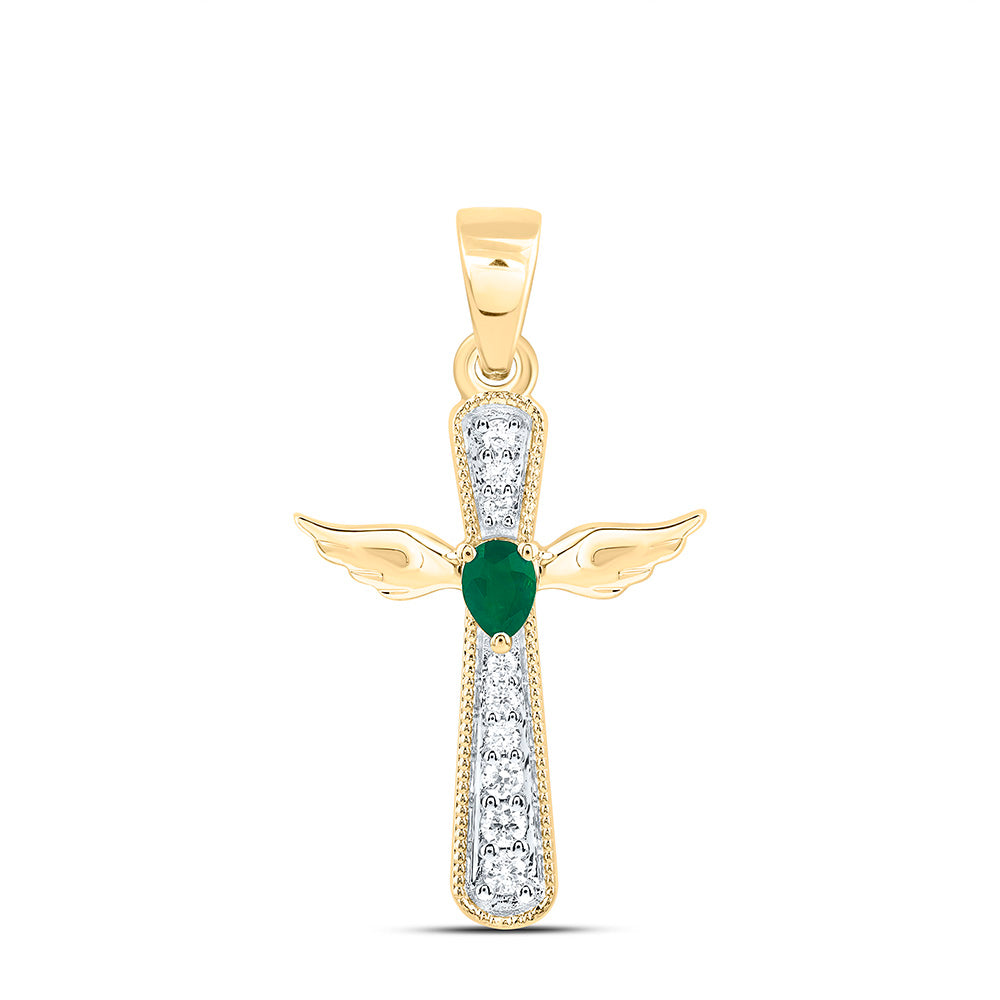 14K Yellow Or White Gold 1/12Ctw Natural Diamond Ana M 3.5X2.40Mm Pear Natural Gem Cross Pendant