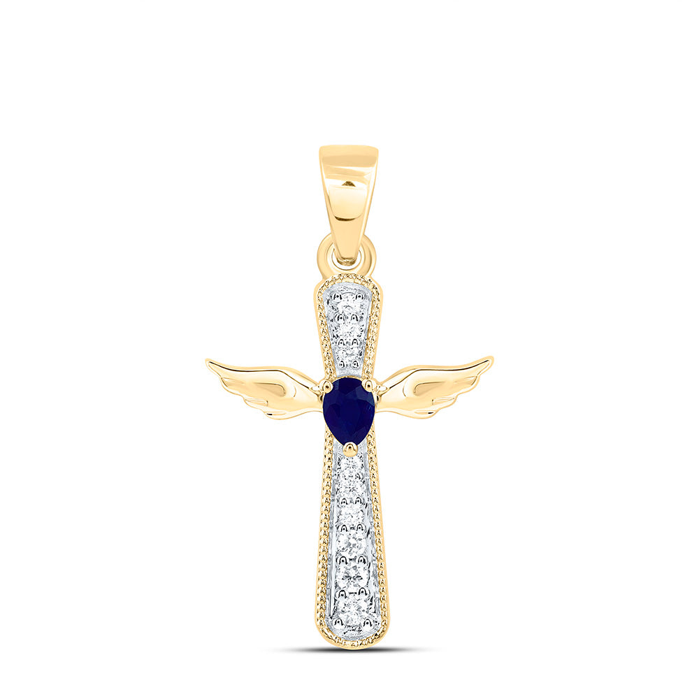 14K Yellow Or White Gold 1/12Ctw Natural Diamond Ana M 3.5X2.40Mm Pear Natural Gem Cross Pendant