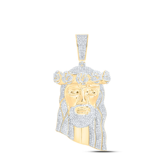 10K Yellow Gold 2 3/4Ctw Natural Diamond Jesus Face Mens Charm