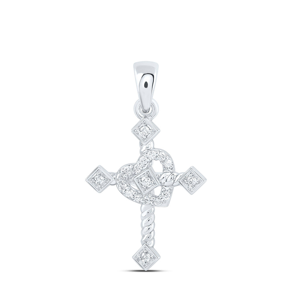 10K Yellow Or White Gold 1/10Ctw Natural Diamond Cn Gift Heart Cross Pendant