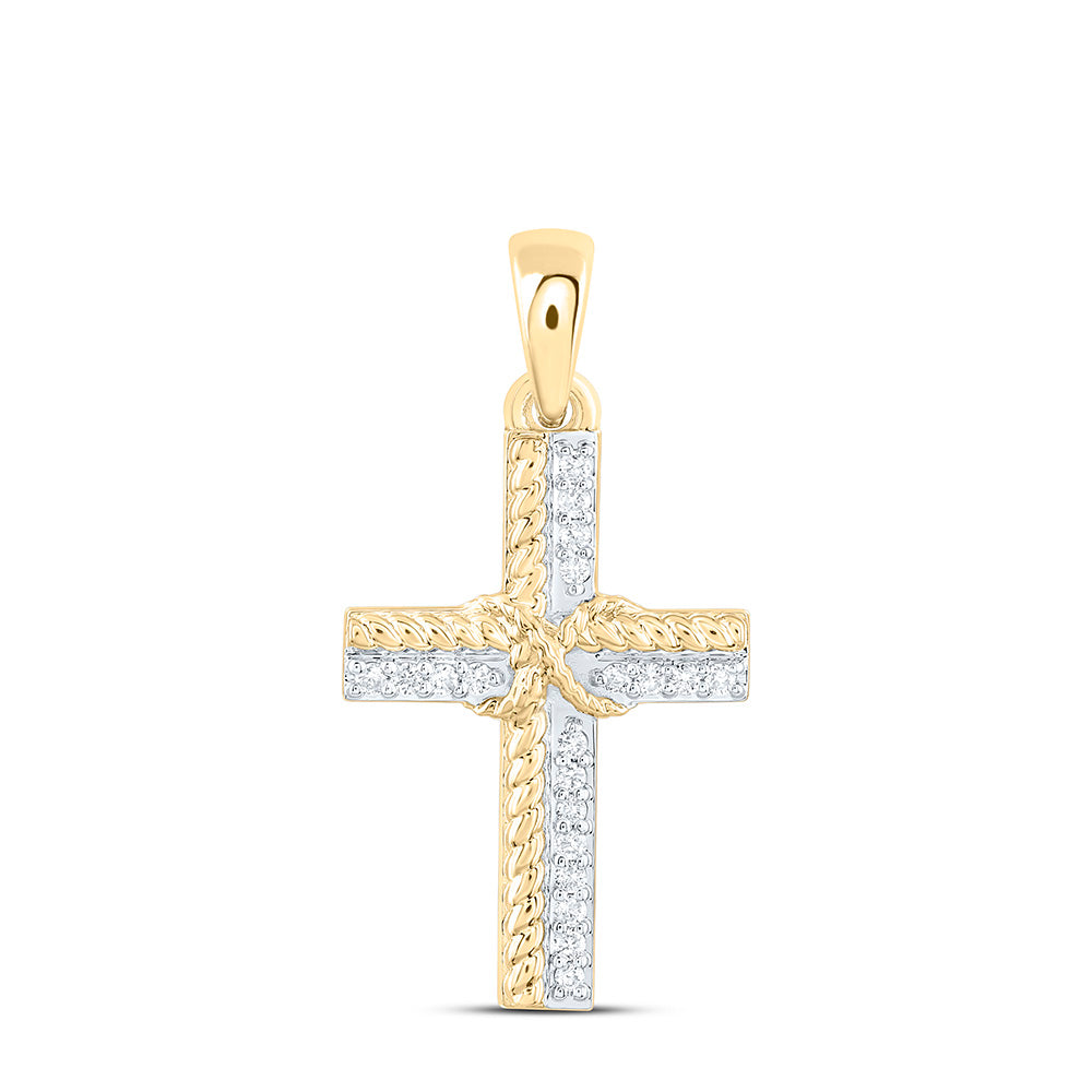 10K Yellow Or White Gold 1/12Ctw Natural Diamond Cn Gift Cross Pendant