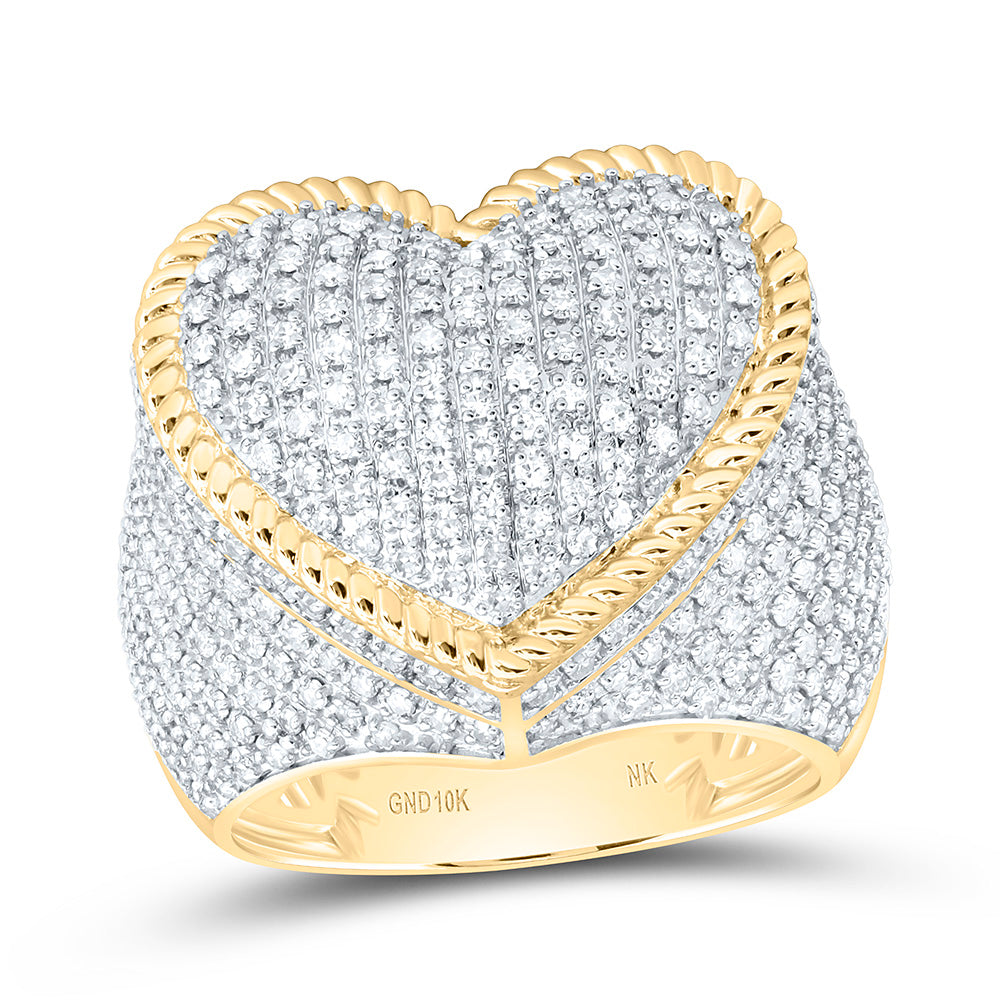 10K Yellow Gold 1 1/3Ctw Natural Diamond Fashion Heart Ring