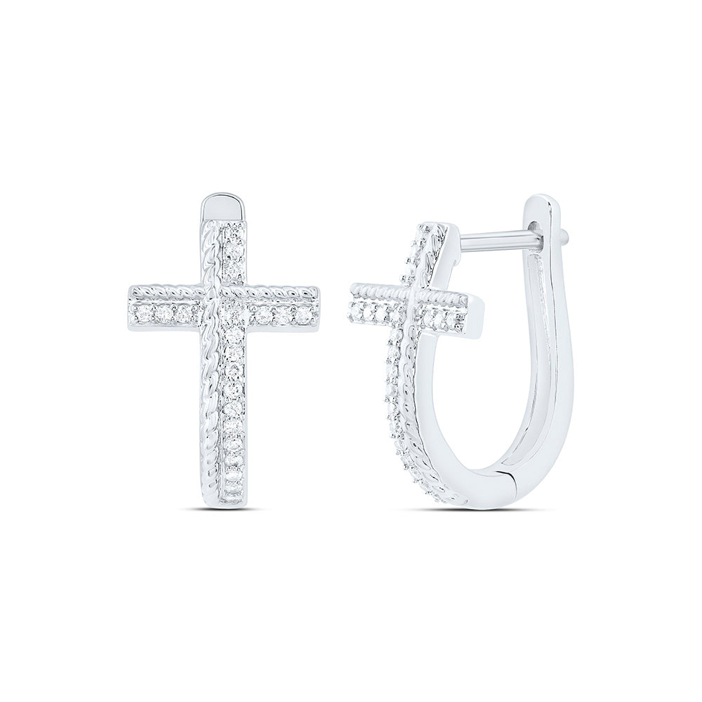 10K Yellow Or White Gold 1/6Ctw Natural Diamond Cn Fashion Cross Hoop Earring
