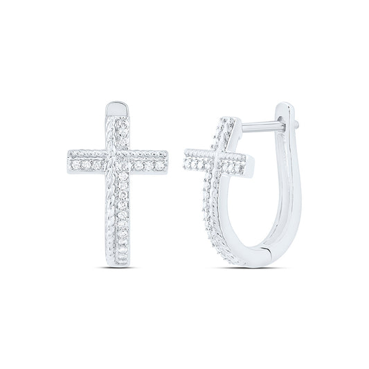 10K Yellow Or White Gold 1/6Ctw Natural Diamond Cn Fashion Cross Hoop Earring