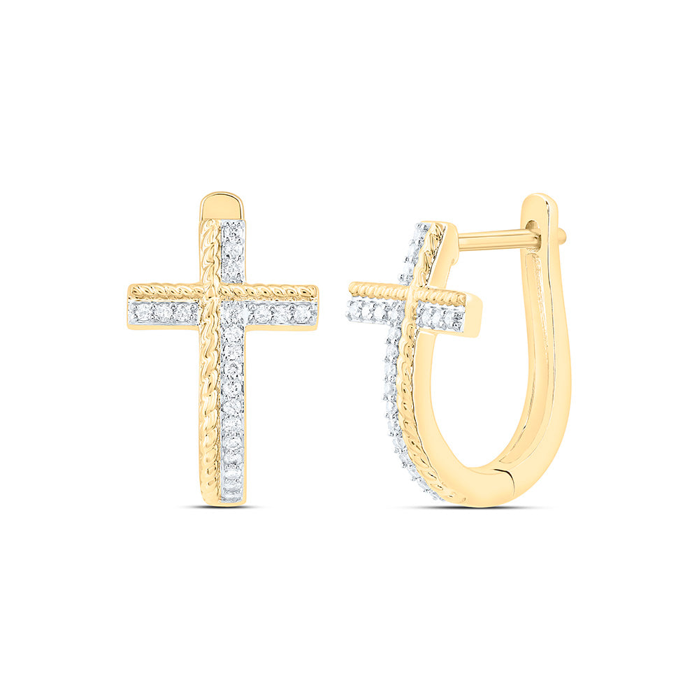 10K Yellow Or White Gold 1/6Ctw Natural Diamond Cn Fashion Cross Hoop Earring