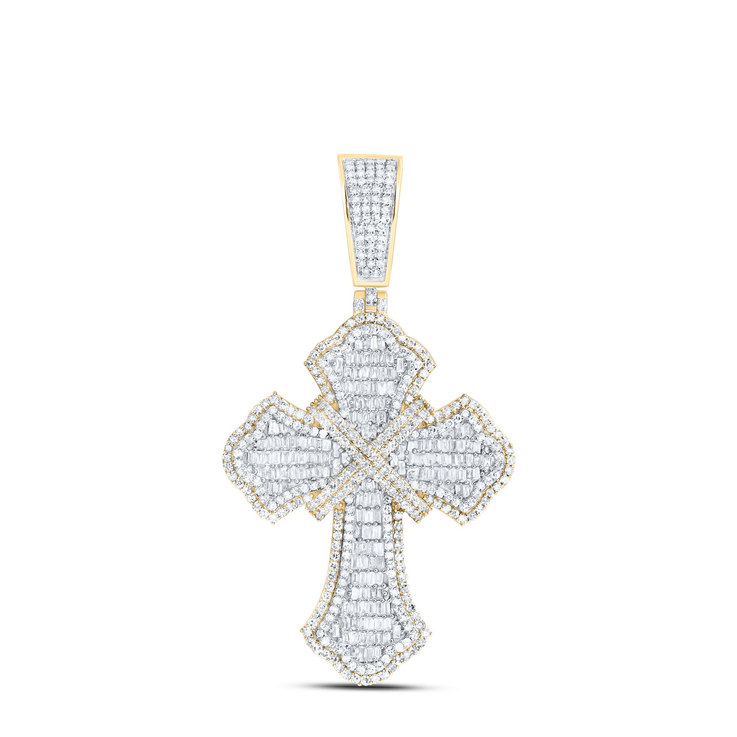 10K Yellow Gold 2 1/3Ctw Natural Diamond Cross Mens Charm