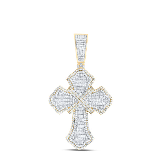10K Yellow Gold 2 1/3Ctw Natural Diamond Cross Mens Charm