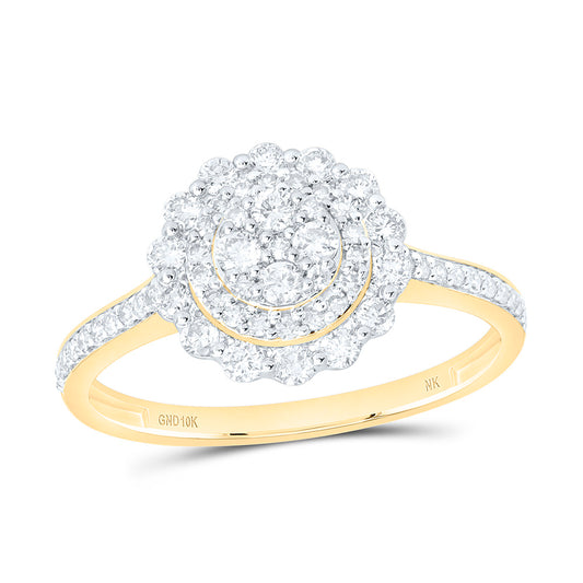 10K Yellow Gold 1/2Ctw Natural Diamond Fashion Flower Ring