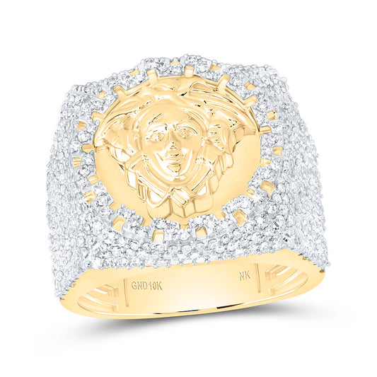 10K Yellow Gold 1 3/8Ctw Natural Diamond Medusa Mens Ring