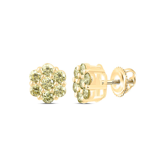 10K Yellow Gold 1Ctw Natural Diamond Fashion Yellow Treated Natural Diamond Flower Earring