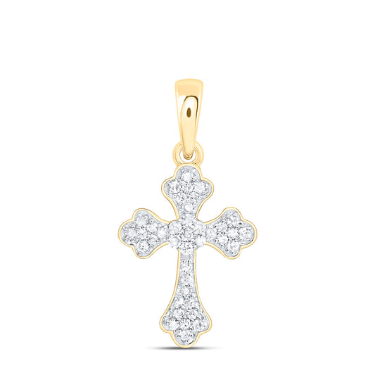 10K Yellow Or White Gold 1/8Ctw Natural Diamond Fashion Cross Pendant