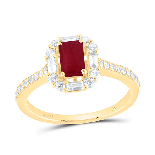 14K Yellow Gold 3/8Ctw Natural Diamond Ana M 6X4Mm Emerald Ruby Natural Gem Emerald Ring