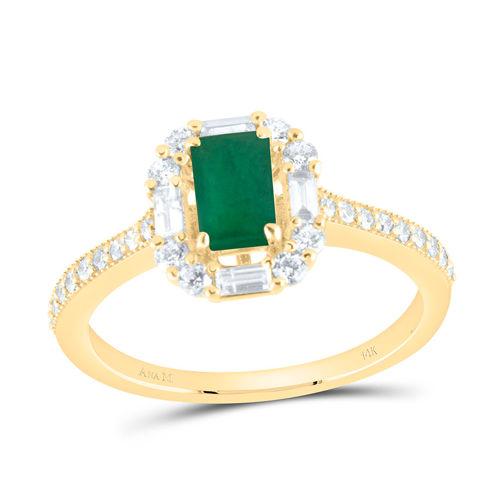 14K Yellow Gold 3/8Ctw Natural Diamond Ana M 6X4Mm Emerald Ruby Natural Gem Emerald Ring