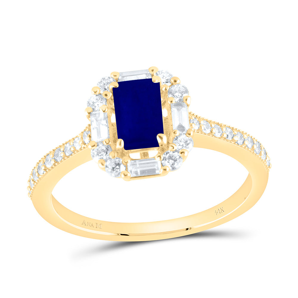 14K Yellow Gold 3/8Ctw Natural Diamond Ana M 6X4Mm Emerald Ruby Natural Gem Emerald Ring