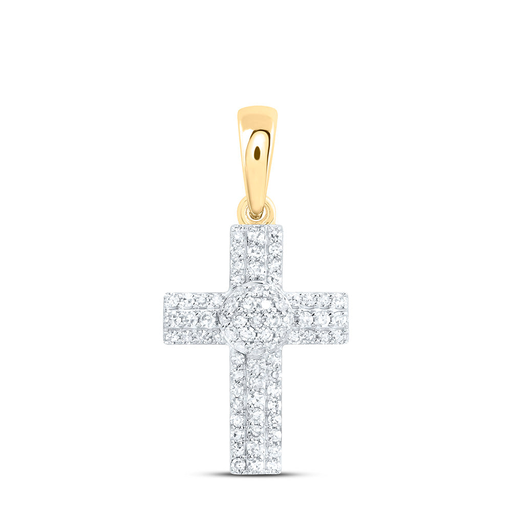10K Yellow Or White Gold 1/4Ctw Natural Diamond Fashion Cross Pendant