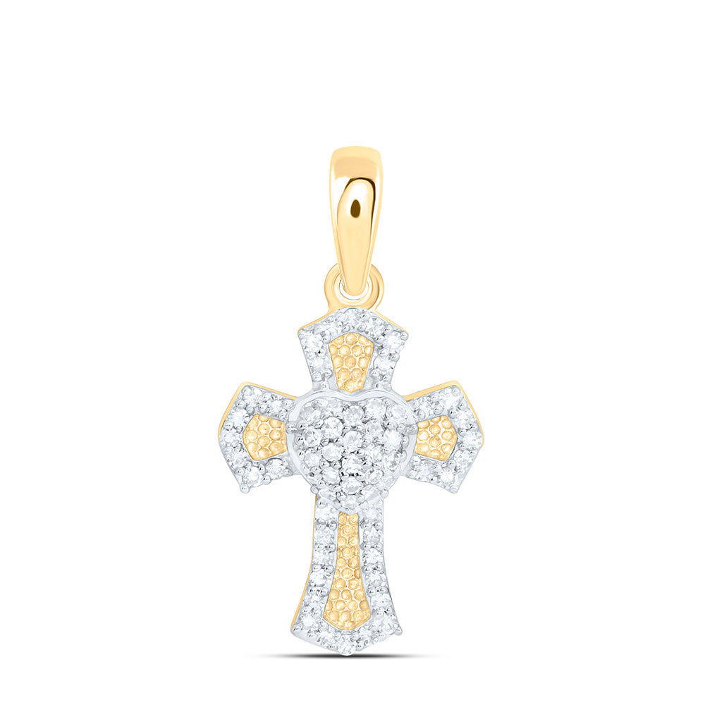 10K Yellow Or White Gold 1/5Ctw Natural Diamond Fashion Heart Cross Pendant