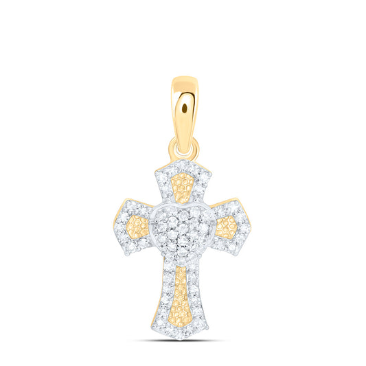 10K Yellow Or White Gold 1/5Ctw Natural Diamond Fashion Heart Cross Pendant