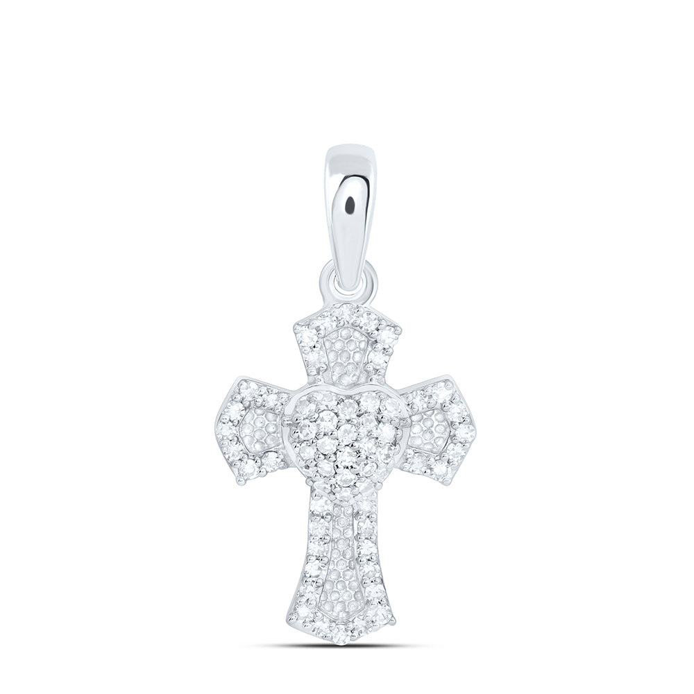 10K Yellow Or White Gold 1/5Ctw Natural Diamond Fashion Heart Cross Pendant